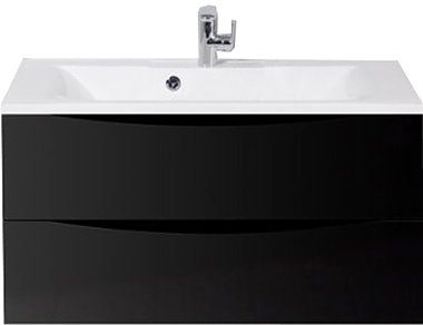 Тумба с раковиной BelBagno MARINO-900-2C-SO-NL-P + BB900/450-LV-MR-PR перелив слева, черный глянцевый