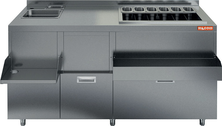 Барная станция HICOLD НБМКС-16/7БПК (с бортом, с ящиками)