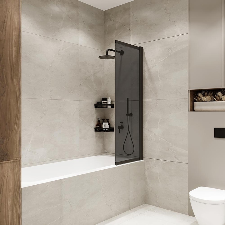 Шторка на ванну Terminus Ното 1CS150х90BT 98х145 см, раздвижная (поворотная), тонированная, профиль черный