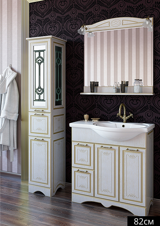 Гарнитур Sanflor Адель 82 см, 4 предмета, с правост. раковиной, c левост. пеналом, белый, золото