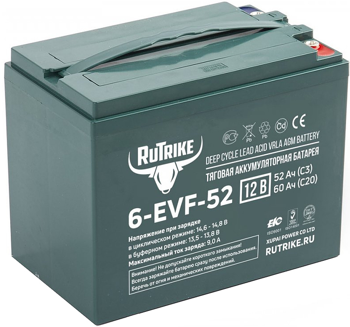 Тяговый аккумулятор Rutrike 6-EVF-52 (12V52A/H C3)