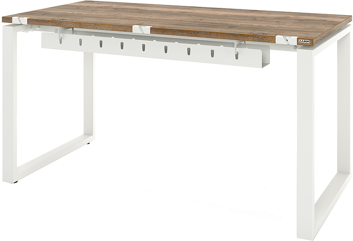 Стол офисный прямой ZAMM Зета 60х30 ТР 1800х700 с пропусками и кабель-каналом, дуб галифакс олово/белый матовый