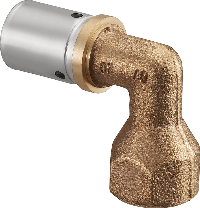 Пресс-угольник с переходом Oventrop Cofit P 1512456, 50х4,5 мм - Rp 1 1/2" (ВР), 90°, латунь