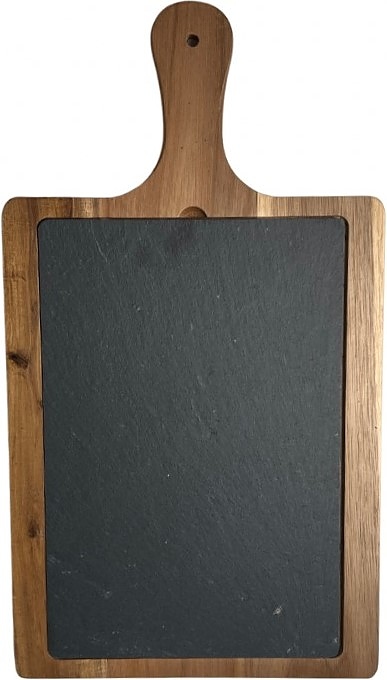 Блюдо для подачи MGprof 68756 450х250 мм на дерев. подставке с ручкой, сланец