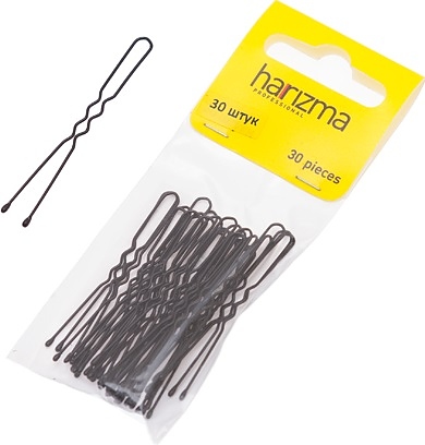 Шпильки для волос Harizma h10541-15, волнистые черные, 50 мм, 30 шт.