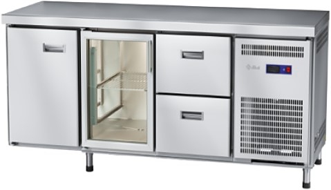Стол холодильный Abat СХС-70-02 (2 ящика, 1 дверь-стекло, 1 дверь, без борта)