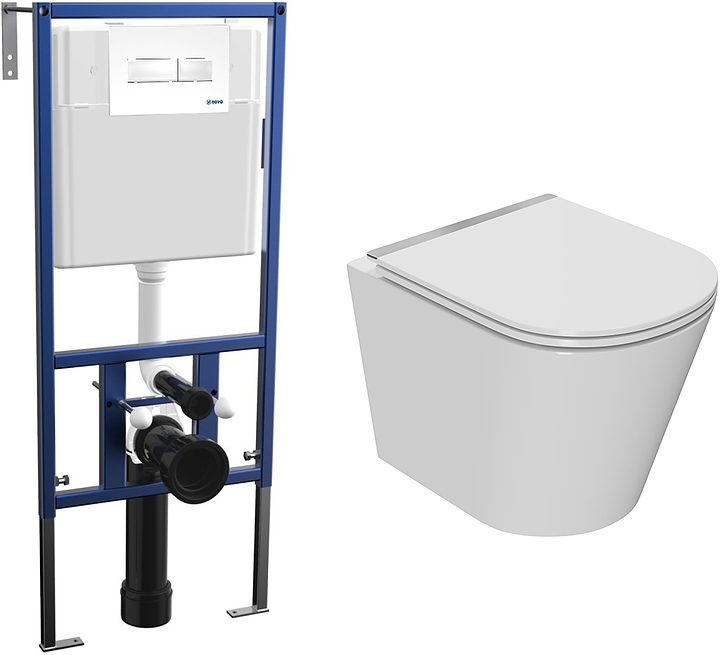 Унитаз подвесной с инсталляцией и кнопкой Bauedge Nimb BK0001-LUX+NV4501+NV7320