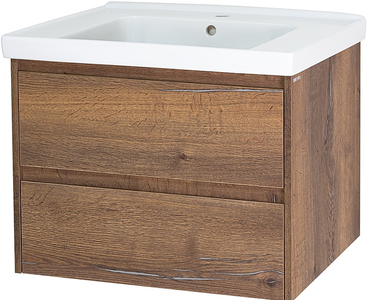 Тумба под раковину Misty Dallas-60 57х50 см, с 2 ящиками, подвесная, дуб галифакс