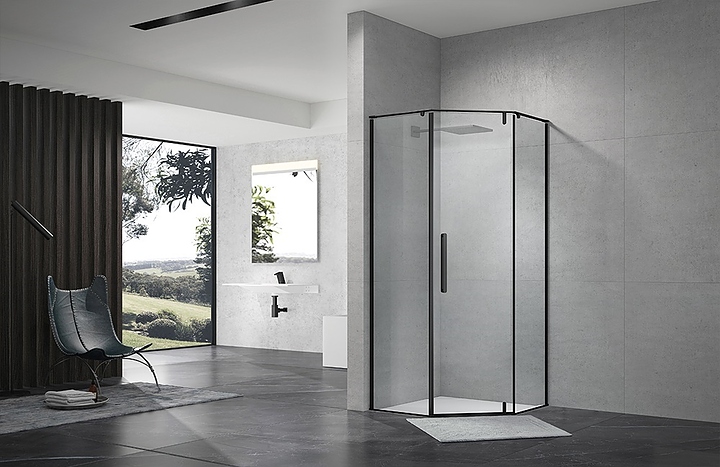 Уголок душевой Terminus Альба 4EW100х100B 100х100х200 см, прозрачное стекло, профиль черный