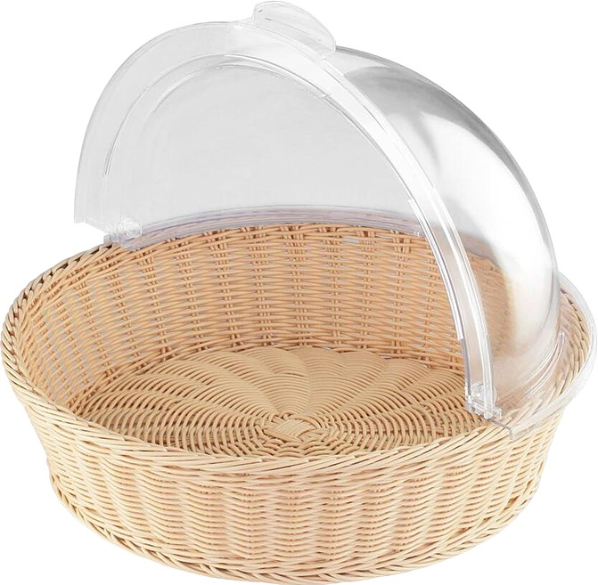 Корзина плетеная для хлеба P.L. Proff Cuisine SPB-13B d=39,5 см h=10 см (полиротанг) бежевая с крышкой Roll-Top (пластик)