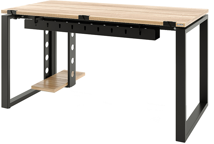 Стол офисный прямой ZAMM Зета 60х30 ТР 1400х700 с пропусками, кабель-каналом и подвесом системного блока, дуб бардолино /черный муар