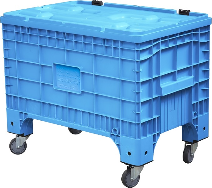 Контейнер ТАРА.РУ B-Box 1065 Mini 1017х636х793 мм (сплошной на колесах) с крышкой на петлях голубой