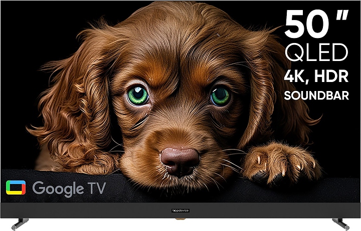 Телевизор Topdevice 50" QLED DQ08 4K UHD, Smart TV Google TV (TDTV50DQ08U_BK) с саундбаром черный
