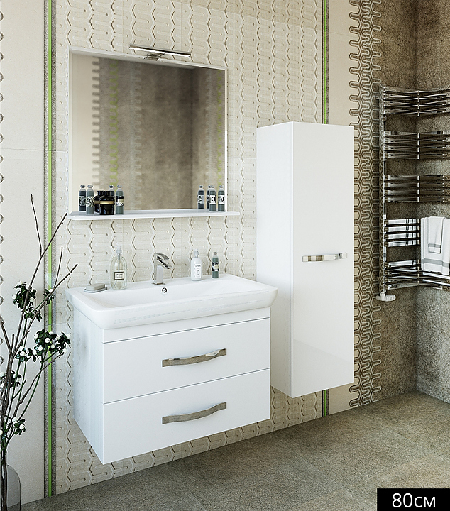 Гарнитур Sanflor Одри 80 см, 4 предмета, с подвесной тумбой, с правост. пеналом, белый