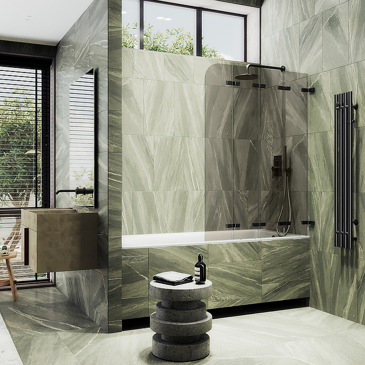 Шторка на ванну MaybahGlass MGV-585-6 98х140 см, 4 секции, складная, бронза, черный