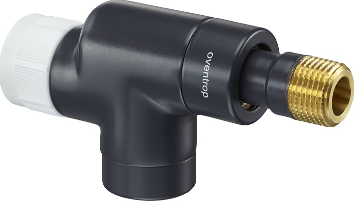 Вентиль термостатический осевой Oventrop E 1163232, ДУ 15, PN 10, Rp 1/2" (ВР) - R 1/2" (НР) - М 30х1.5, латунь, антрацит (RAL 7016), с преднастойкой
