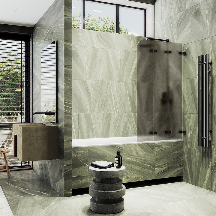 Шторка на ванну MaybahGlass MGV-579-6 75х140 см, 3 секции, складная, бронза матовая, черный