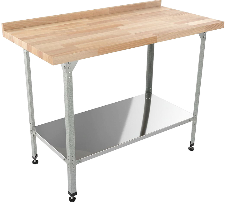 Стол кондитерский Мебель Фронт Профи СКПП 1500x500x860 мм, полка сплошная, с бортом, береза