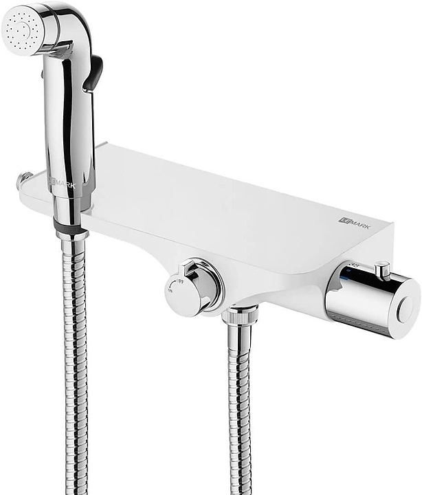 Смеситель для биде с гигиеническим душем LEMARK Solo LM7169CW термостатический, настенный, хром/белый