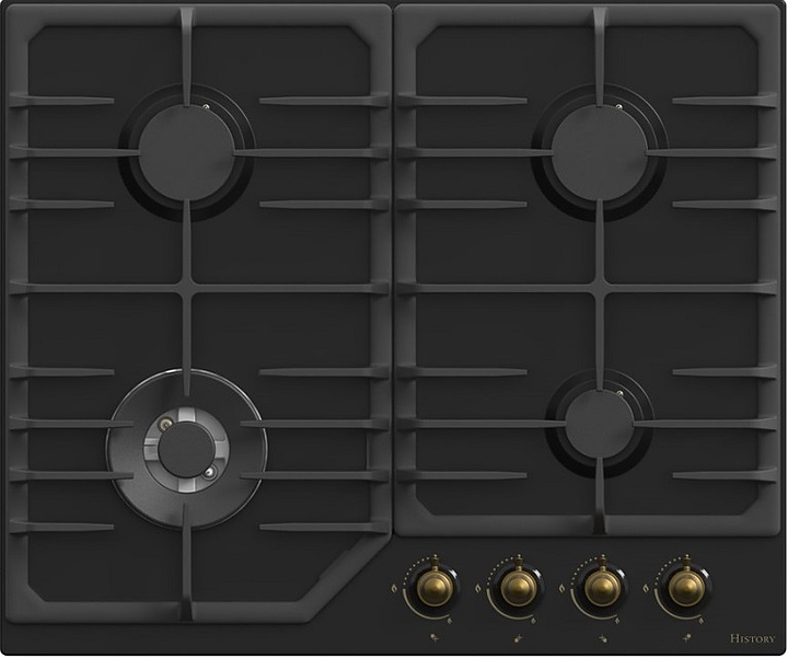 Варочная панель газовая HiSTORY HGE643C RBK черная эмаль