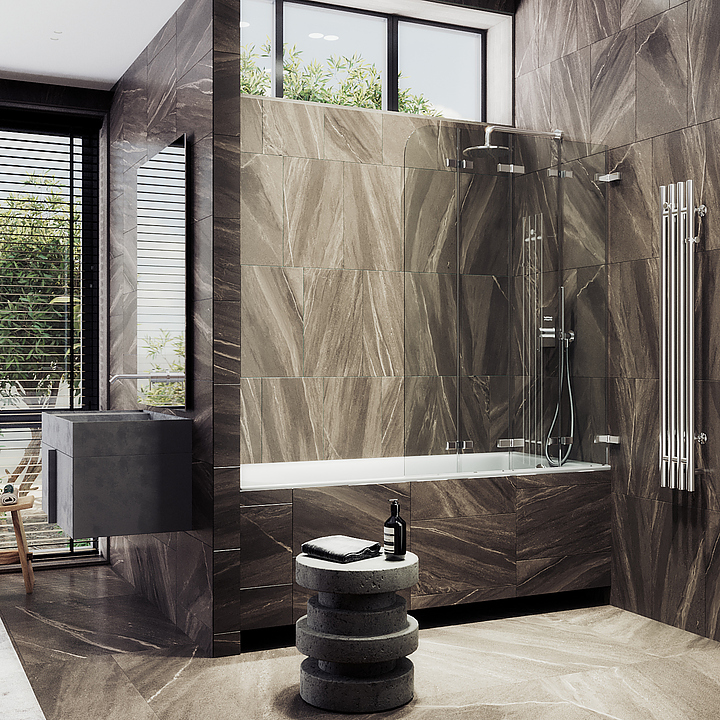 Шторка на ванну MaybahGlass MGV-584-4 98х140 см, 4 секции, складная, хром глянцевый