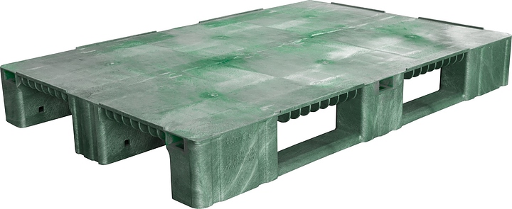 Паллет универсальный ТАРА.РУ TR 1208-1 ББ 1200х800х150 мм (сплошной на 3 полозьях) без бортов зеленый