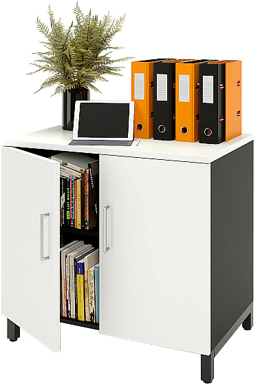 Шкаф для документов ZAMM 2 полки, 2 двери МК 600 90х60х83,7 см фасад белый, корпус черный