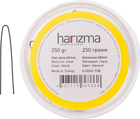 Шпильки для волос Harizma h10542-15B, прямые черные, 60 мм, 250 г