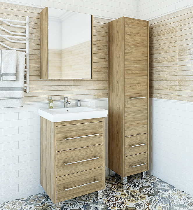 Гарнитур Sanflor Ларго 70 см, 4 предмета, напольный, с левост. зеркалом, с правост. пеналом, швейцарский вяз