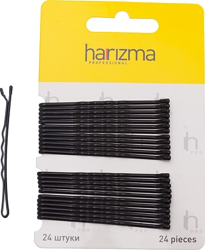 Невидимки для волос Harizma h10536-15, волнистые черные, 60 мм, 24 шт.