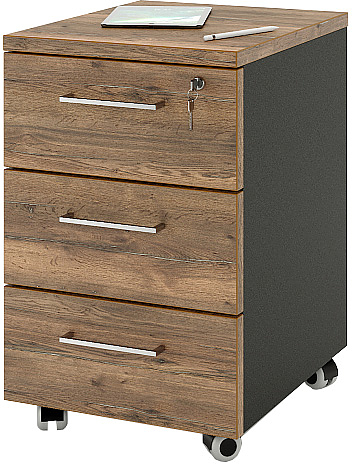 Тумба мобильная ZAMM 3 ящика 41х50х61,3 см фасад дуб Галифакс олово, корпус черный
