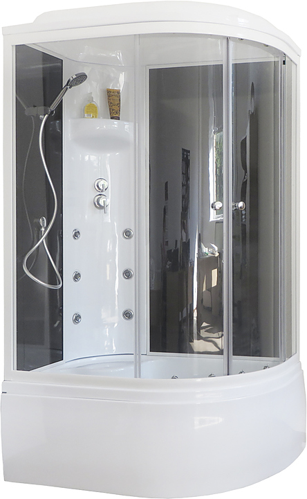 Душевая кабина с гидромассажем Royal Bath RB8120BK3-BT-L 120х80х217 см, прозрачное, чёрные стенки, белый профиль, левая