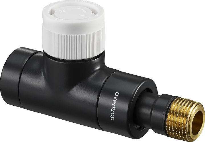 Вентиль термостатический прямой Oventrop E 1163132, ДУ 15, PN 10, Rp 1/2" (ВР) - R 1/2" (НР) - М 30х1.5, латунь, антрацит (RAL 7016), с преднастойкой