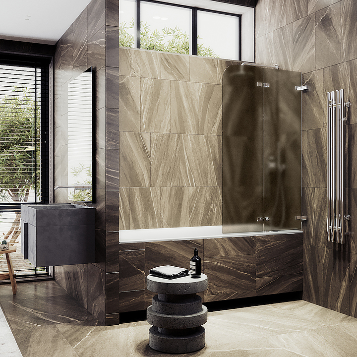 Шторка на ванну MaybahGlass MGV-575-4 51,5х140 см, 2 секции, складная, бронза матовая, хром глянцевый