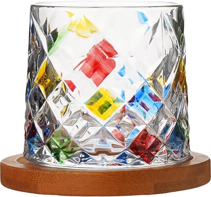 Стакан Олд Фэшн P.L. Barbossa S0555 Mosaic Square 290 мл d=8,8/8 см h=8,1 см (стекло) крутящийся на деревянной подставке