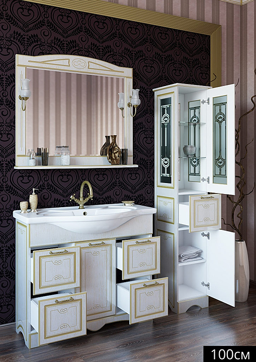 Гарнитур Sanflor Адель 100 см, 4 предмета, c левост. пеналом, белый, золото