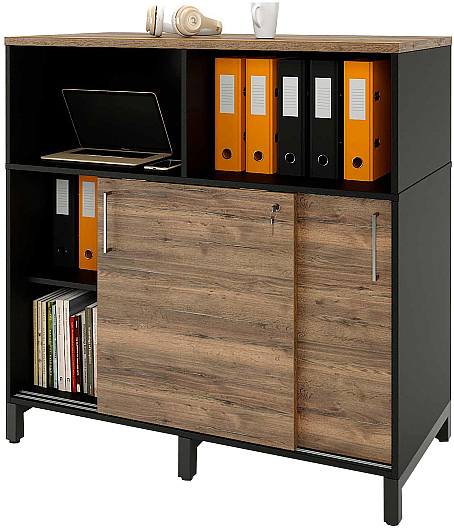 Локер ZAMM 2 полки с надстройкой МК 600 120х60х120,7 см фасад дуб Галифакс олово, корпус черный