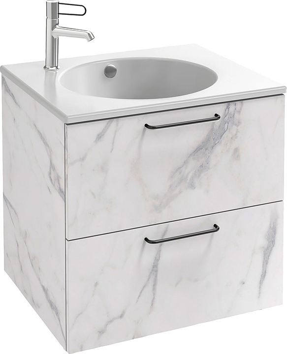 Тумба под раковину Jacob Delafon ODEON RIVE GAUCHE EB2520-R9-NR4 60 см, белый мрамор, черные ручки