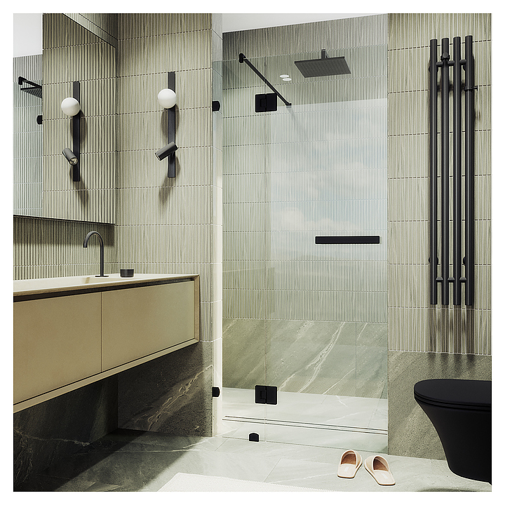 Дверь душевая MaybahGlass MGD-488-6 90х195 см, распашная, с добором на петлях, прозрачный, черный