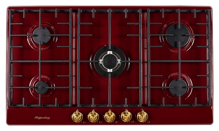 Варочная панель Kuppersberg FV9TGRZ BOR Bronze газовая, бордо с фурнитурой под бронзу