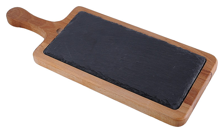 Блюдо для подачи MGprof 73612 380х150 мм на дерев. подставке с ручкой