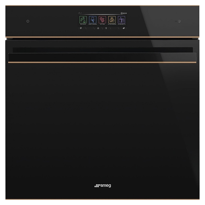 Духовой шкаф комбинированный с микроволнами и паром SMEG SO6606WAPNR черное стекло с медной фурнитурой