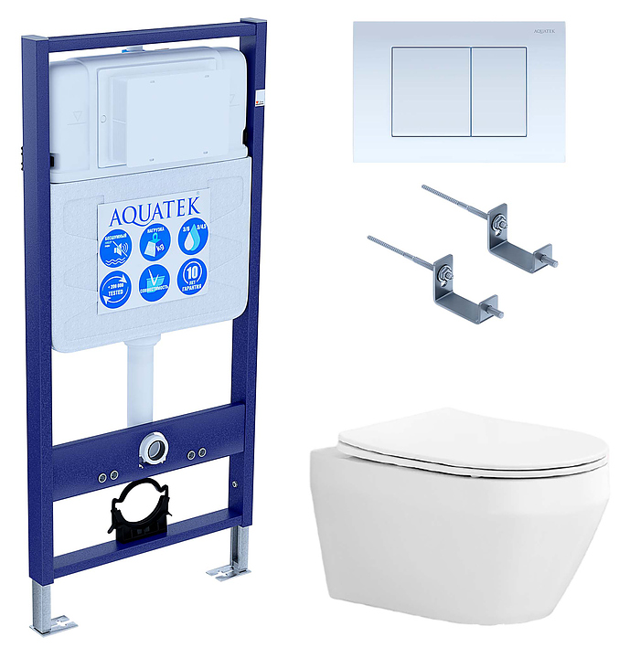 Унитаз подвесной с инсталляцией и сиденьем Aquatek SET ЛЕЯ-009 4в1