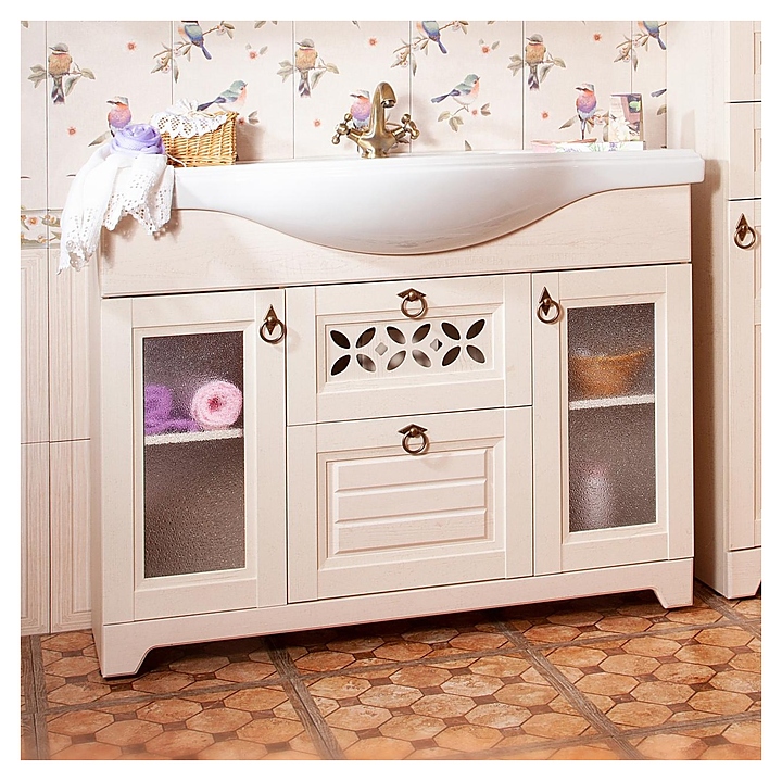 Тумба под раковину БРИКЛАЕР Кантри 120 см напольная, бежевый дуб прованс