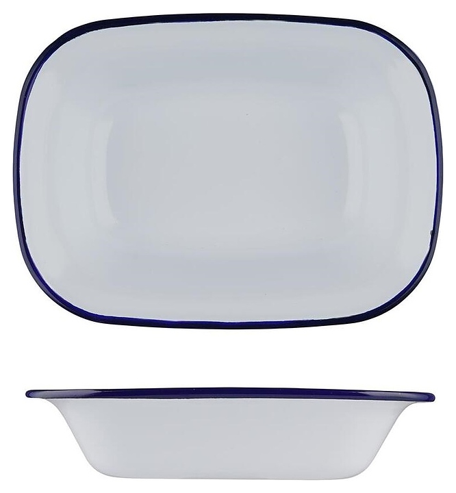 Блюдо сервировочное Sunnex CED9079 Blue Rim 520 мл 19,5х14 см h=4,5 см (эмалированная сталь) прямоугольное