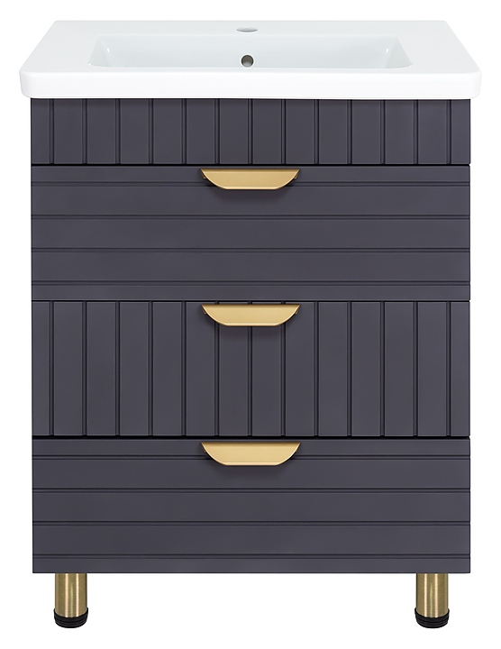 Тумба под раковину Misty Gloster-80 76,5х72 см, с 3 ящиками, напольная, графит