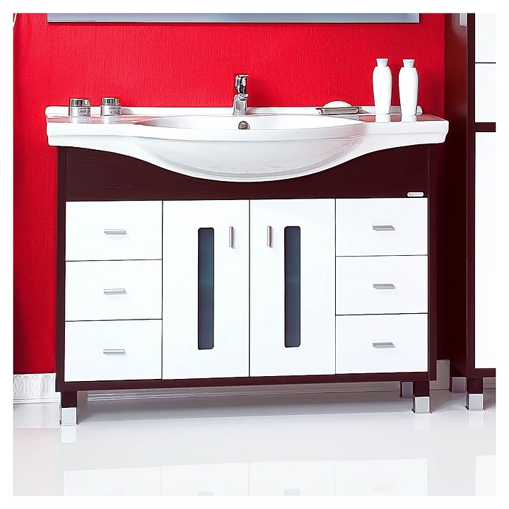 Тумба под раковину БРИКЛАЕР Бали 120 см напольная, венге/белый глянец