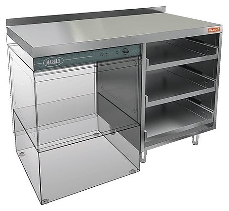 Стол под посудомоечную машину HICOLD НБМКБКП-12/5БЛ c левым крылом и бортом