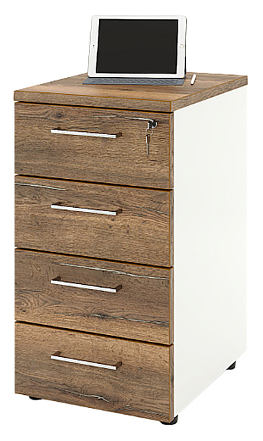 Тумба приставная ZAMM 4 ящика 41х60х74,5 см фасад дуб Галифакс олово, корпус белый