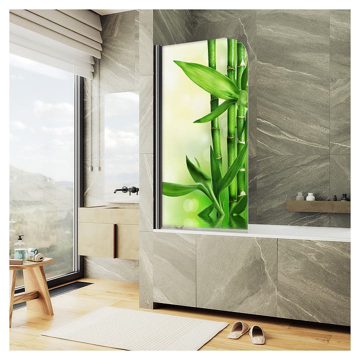 Шторка на ванну с фотопечатью MaybahGlass ФП018-6 60х140 см, поворотная, на монопетле, черный